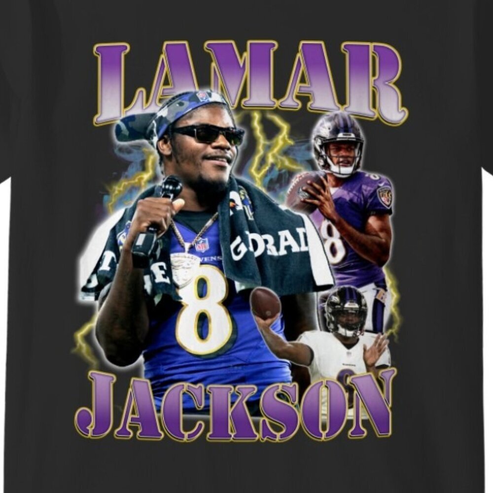 Lamar Jackson 90s Style Bootleg Shirt Baltimore Ravens NFL Football 90 - Picture 2 of 5
